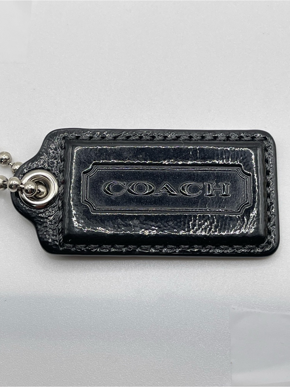 Coach Black Patent Leather Hang Tag with Ball Chain